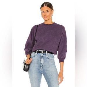 AGOLDE Thora Grape Heather Cotton Blend 3/4 Balloon Sleeve Sweatshirt Medium
